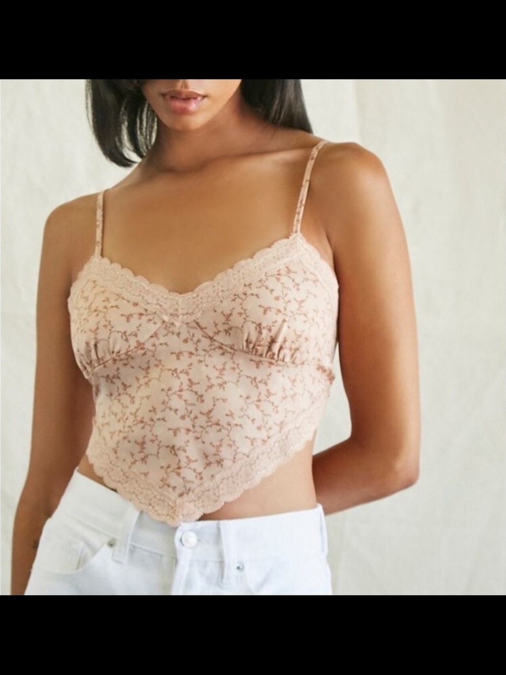 Forever 21 Floral Lace Trim Handkerchief Coquette Tie Back Cami- Blush - Large